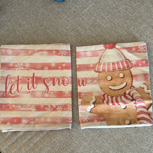 NIP Set of 2 Linen Throw Pillow Covers 12” x 20” Gingerbread / Let It Snow - Picture 2 of 4
